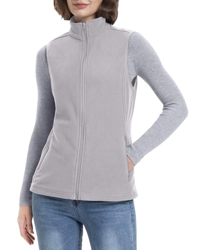 33,000ft Damen Fleece Weste Jacke Standkragen Ultraleicht Outdoor Westen Tops mit Taschen Reißverschluss Gilets Damenweste Stein Grau 50 von 33,000ft