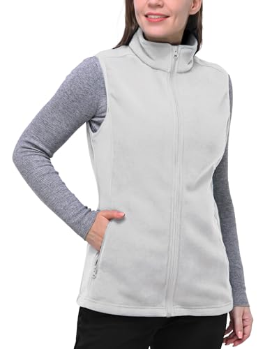 33,000ft Damen Fleece Weste Jacke Standkragen Ultraleicht Outdoor Westen Tops mit Taschen Reißverschluss Gilets Damenweste Stein Grau 52 von 33,000ft