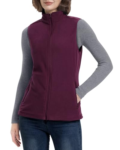 33,000ft Damen Fleece Weste Jacke Standkragen Ultraleicht Outdoor Westen Tops mit Taschen Reißverschluss Gilets Damenweste Tiefes Fuchsia 52 von 33,000ft