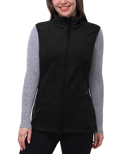 33,000ft Damen Fleece Weste Jacke Standkragen Ultraleicht Outdoor Westen Tops mit Taschen Reißverschluss Gilets Damenweste Schwarz 38 von 33,000ft