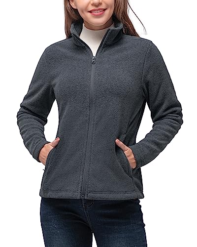 33,000ft Damen-Fleecejacke, leicht, warm, durchgehender Reißverschluss, atmungsaktiv, Microfleece, Damenpullover, lässig, langärmelig, ideal für Reisen, Outdoor-Sport, dunkelgrau, 38 von 33,000ft