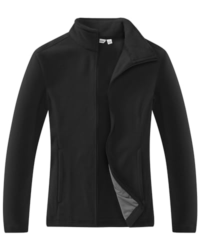 33,000ft Damen Fleecejacke mit Durchgehendem Reißverschluss Stehkragen Damen Leichte Fleece Jacke Antistatische Outdoor Damenjacke für Wandern und Freizeit（Schwarz,40） von 33,000ft