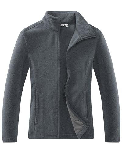 33,000ft Damen Fleecejacke mit Durchgehendem Reißverschluss Stehkragen Damen Leichte Fleece Jacke Antistatische Outdoor Damenjacke für Wandern und Freizeit, Dunkelgrau S von 33,000ft