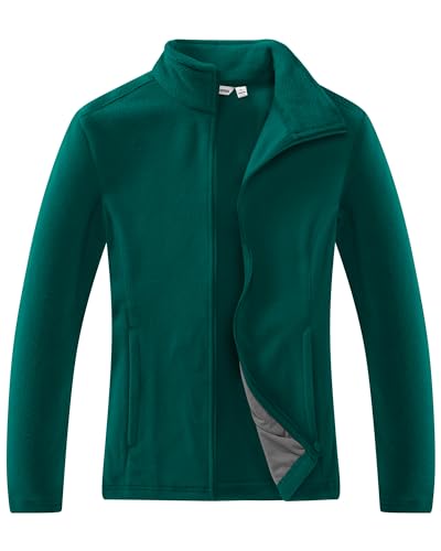 33,000ft Damen Fleecejacke mit Durchgehendem Reißverschluss Stehkragen Damen Leichte Fleece Jacke Antistatische Outdoor Damenjacke für Wandern und Freizeit, Dunkelgrün 2XL von 33,000ft