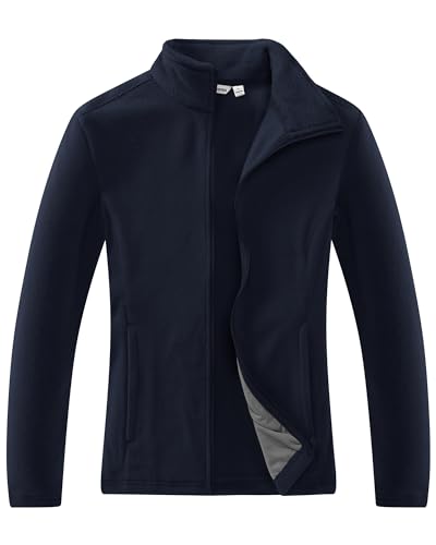 33,000ft Damen Fleecejacke mit Durchgehendem Reißverschluss Stehkragen Damen Leichte Fleece Jacke Antistatische Outdoor Damenjacke für Wandern und Freizeit, Dunkles Marineblau L von 33,000ft