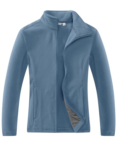 33,000ft Damen Fleecejacke mit Durchgehendem Reißverschluss Stehkragen Damen Leichte Fleece Jacke Antistatische Outdoor Damenjacke für Wandern und Freizeit, Graublau L von 33,000ft