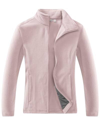 33,000ft Damen Fleecejacke mit Durchgehendem Reißverschluss Stehkragen Damen Leichte Fleece Jacke Antistatische Outdoor Damenjacke für Wandern und Freizeit, Hellrosa S von 33,000ft