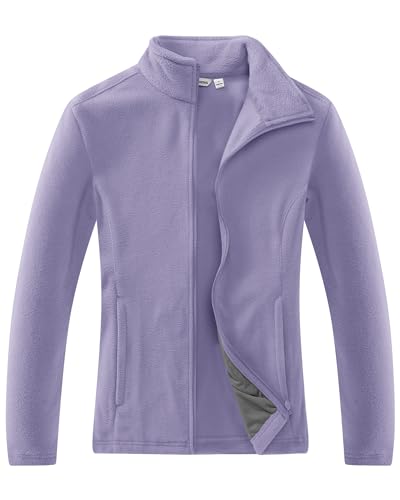 33,000ft Damen Fleecejacke mit Durchgehendem Reißverschluss Stehkragen Damen Leichte Fleece Jacke Antistatische Outdoor Damenjacke für Wandern und Freizeit, Hellviolett 2XL von 33,000ft