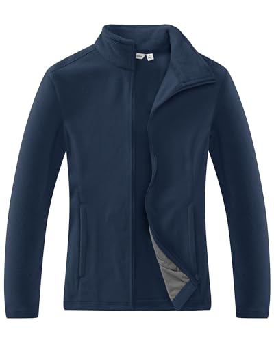 33,000ft Damen Fleecejacke mit Durchgehendem Reißverschluss Stehkragen Damen Leichte Fleece Jacke Antistatische Outdoor Damenjacke für Wandern und Freizeit, Nachtsblau S von 33,000ft