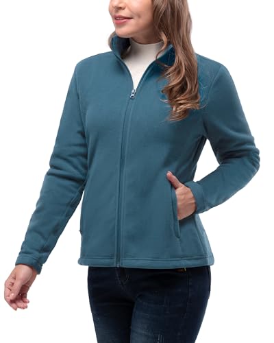 33,000ft Damen-Fleecejacken, leicht, warm, durchgehender Reißverschluss, atmungsaktiv, Microfleece, Damenpullover, lässig, lange Ärmel, ideal für Reisen, Outdoor-Sport, dunkelblau, 32 von 33,000ft