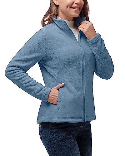 33,000ft Damen-Fleecejacken, leicht, warm, durchgehender Reißverschluss, atmungsaktiv, Microfleece, Damenpullover, lässig, lange Ärmel, ideal für Reisen, Outdoor-Sport, grau/blau, 42 von 33,000ft