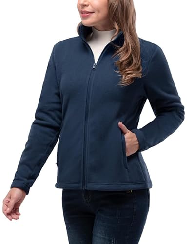 33,000ft Damen-Fleecejacken, leicht, warm, durchgehender Reißverschluss, atmungsaktiv, Microfleece, Damenpullover, lässig, lange Ärmel, ideal für Reisen, Outdoor-Sport, midnight blue, 38 von 33,000ft