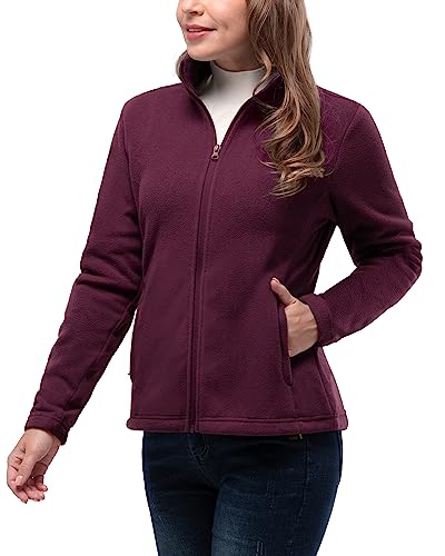 33,000ft Damen-Fleecejacken, leicht, warm, durchgehender Reißverschluss, atmungsaktiv, Microfleece, Damenpullover, lässig, lange Ärmel, ideal für Reisen, Outdoor-Sport, weinrot, 32 von 33,000ft