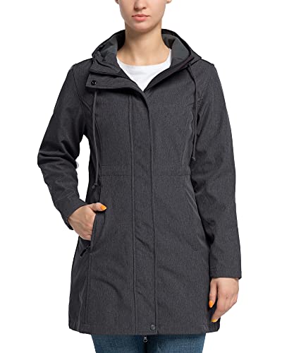 33,000ft Damen Softshelljacke Leichte Wasserdichte Regenjacke Lange Übergangsjacke Funktionsjacke Windjacke Atmungsaktive Softshellmantel mit Kapuze Regenmantel für Wandern Sporten, Dunkelgrau M von 33,000ft