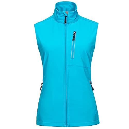 33,000ft Damen Leichte Laufweste Outdoor Softshell Weste Frau Ärmellose Jacke Winddichte Wasserdichte Atmungsaktive Vest Gilet für Laufen Golf Wandern Blau 2XL von 33,000ft