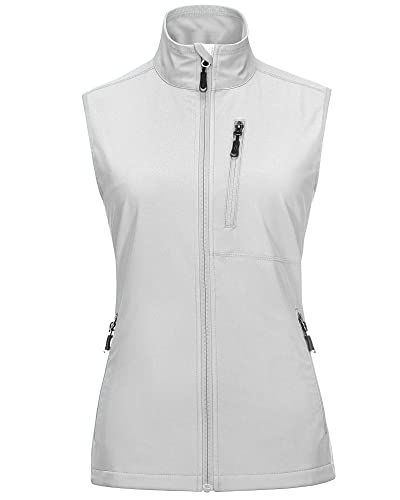 33,000ft Damen Leichte Laufweste Outdoor Softshell Weste Frau Ärmellose Jacke Winddichte Wasserdichte Atmungsaktive Vest Gilet für Laufen Golf Wandern Eisgrau 2XL von 33,000ft