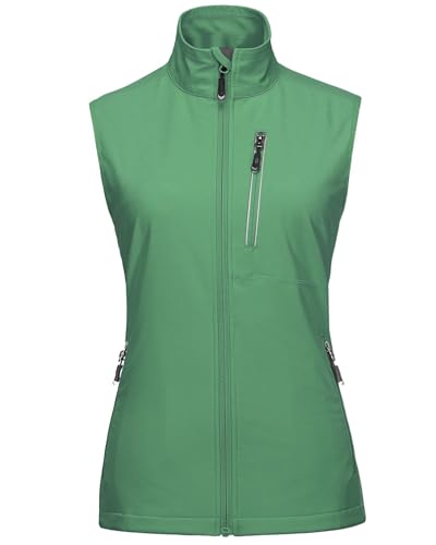33,000ft Damen Leichte Laufweste Outdoor Softshell Weste Frau Ärmellose Jacke Winddichte Wasserdichte Atmungsaktive Vest Gilet für Laufen Golf Wandern Grün 2XL von 33,000ft