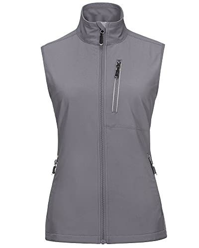 33,000ft Damen Leichte Laufweste Outdoor Softshell Weste Frau Ärmellose Jacke Winddichte wasserdichte Atmungsaktive Vest Gilet für Laufen Golf Wandern Hellgrau 2XL von 33,000ft