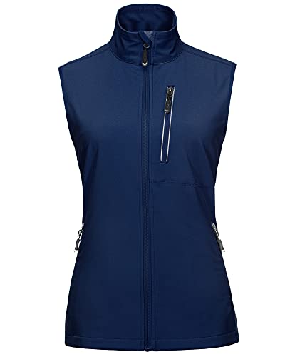 33,000ft Damen Leichte Laufweste Outdoor Softshell Weste Frau Ärmellose Jacke Winddichte Wasserdichte Atmungsaktive Vest Gilet für Laufen Golf Wandern Marineblau S von 33,000ft