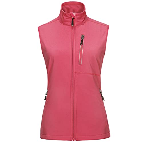 33,000ft Damen Leichte Laufweste Outdoor Softshell Weste Frau Ärmellose Jacke Winddichte Wasserdichte Atmungsaktive Vest Gilet für Laufen Golf Wandern Rosa 2XL von 33,000ft