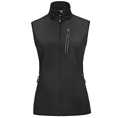 33,000ft Damen Leichte Laufweste Outdoor Softshell Weste Frau Ärmellose Jacke Winddichte Wasserdichte Atmungsaktive Vest Gilet für Laufen Golf Wandern Schwarz 3XL von 33,000ft