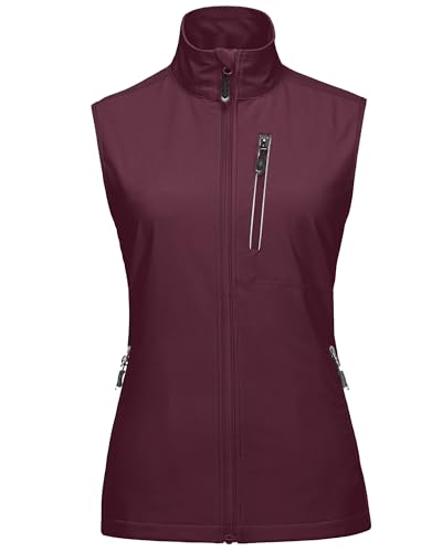33,000ft Damen Leichte Laufweste Outdoor Softshell Weste Frau Ärmellose Jacke Winddichte Wasserdichte Atmungsaktive Vest Gilet für Laufen Golf Wandern Weinrot 3XL von 33,000ft