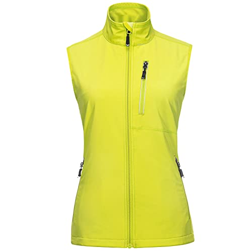 33,000ft Damen Leichte Laufweste Outdoor Softshell Weste Frau Ärmellose Jacke Winddichte Wasserdichte Atmungsaktive Vest Gilet für Laufen Golf Wandern Zitronengrün 2XL von 33,000ft