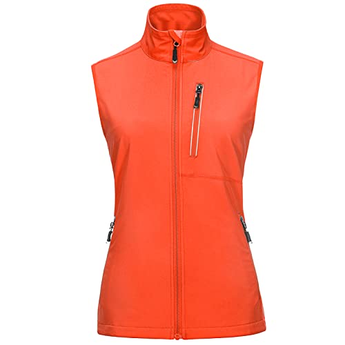 33,000ft Damen Leichte Laufweste Outdoor Softshell Weste Frau Ärmellose Jacke Winddichte Wasserdichte Atmungsaktive Vest Gilet für Laufen Golf Wandern Orange XS von 33,000ft