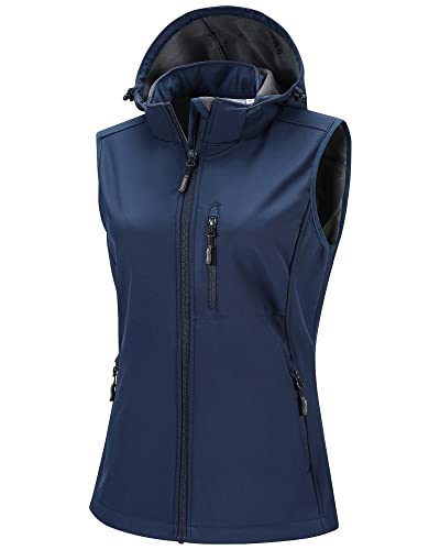 33,000ft Damen Softshell Westen mit Abnehmbare Kapuze Fleece Gefütterte Ärmellose Jacke Wasserdichte Winddichte Sportwesten Vest mit 5 Taschen für Reiten Laufen Wandern Blau S von 33,000ft