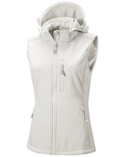 33,000ft Damen Softshell Westen mit Abnehmbare Kapuze Fleece Gefütterte Ärmellose Jacke Wasserdichte Winddichte Sportwesten Vest mit 5 Taschen für Reiten Laufen Wandern Weiß M von 33,000ft