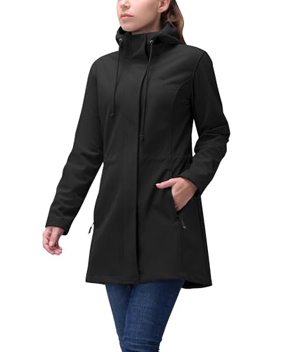 33,000ft Damen Leichte Softshelljacke mit Kapuze Wasserdicht Damen Funktionsjacke Fleece Gefüttert Windbreaker Atmungsaktiv Regenmantel Aktiv Kapuze Lange Mäntel für Radfahren Wandern Outdoor, von 33,000ft