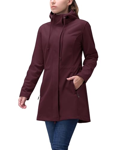 33,000ft Damen Leichte Softshelljacke mit Kapuze Wasserdichte Damen Funktionsjacke Fleece Gefüttert Windbreaker Atmungsaktiv Regenmantel Aktiv Kapuze Lange Mäntel für Radfahren Wandern Outdoor, von 33,000ft