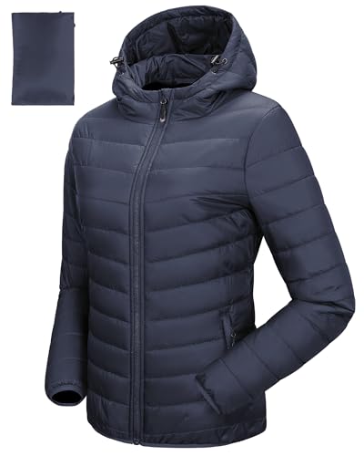 33,000ft Damen Leichte Steppjacke Packbare Übergangsjacke mit Taschen für Frauen Gefüttert Warme Pufferjacke mit Kapuze für Outdoor Freizeit Wandern Dunkelblau 2XL 33,000ft Damen Leichte Steppjacke Packbare Übergangsjacke mit Taschen für Frauen Gefüttert Warme Pufferjacke mit Kapuze für Outdoor Freizeit Wandern Dunkelblau 2XL von 33,000ft