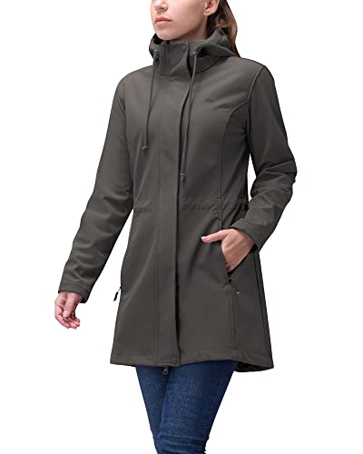 33,000ft Damen Softshelljacke Leichte Wasserdichte Regenjacke Lange Übergangsjacke Funktionsjacke Windjacke Atmungsaktive Softshellmantel mit Kapuze Regenmantel für Wandern Sporten, Grau L von 33,000ft