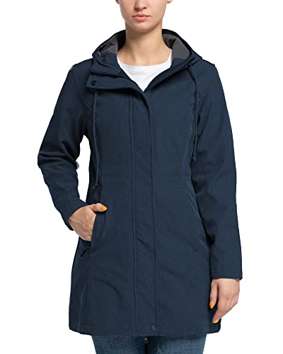 33,000ft Damen Softshelljacke Leichte Wasserdichte Regenjacke Lange Übergangsjacke Funktionsjacke Windjacke Atmungsaktive Softshellmantel mit Kapuze Regenmantel, Mitternachtsblau 2XL von 33,000ft