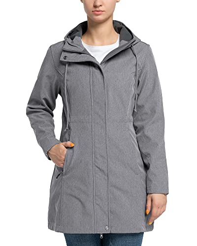 33,000ft Damen Softshelljacke Leichte Wasserdichte Regenjacke Lange Übergangsjacke Funktionsjacke Windjacke Atmungsaktive Softshellmantel mit Kapuze Regenmantel für Wandern Sporten, Asche Grau 2XL von 33,000ft