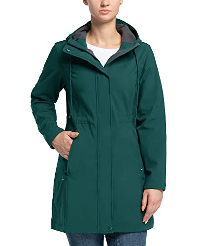 33,000ft Damen Softshelljacke Leichte Wasserdichte Regenjacke Lange Übergangsjacke Funktionsjacke Windjacke Atmungsaktive Softshellmantel mit Kapuze Regenmantel für Wandern Sporten, Dunkelgrün M von 33,000ft