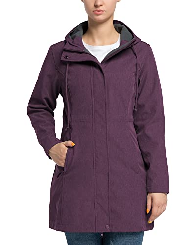 33,000ft Damen Softshelljacke Leichte Wasserdichte Regenjacke Lange Übergangsjacke Funktionsjacke Windjacke Atmungsaktive Softshellmantel mit Kapuze Regenmantel für Wandern Sporten, Purpurrot M von 33,000ft