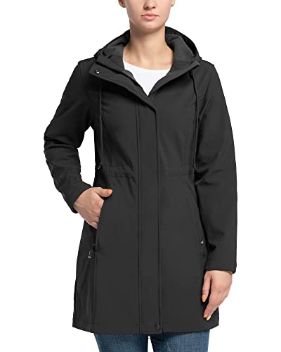 33,000ft Damen Softshelljacke Leichte Wasserdichte Regenjacke Lange Übergangsjacke Funktionsjacke Windjacke Atmungsaktive Softshellmantel mit Kapuze Regenmantel für Wandern Sporten, Schwarz 2XL von 33,000ft