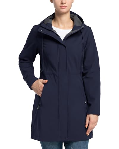 33,000ft Damen Leichte Wasserdichte Softshell Regenjacke Lange Funktionsjacke Übergangsjacke Windjacke Atmungsaktive Regenparka mit Kapuze Regenmantel für Wandern Laufen Sporten Dunkelblau XL von 33,000ft