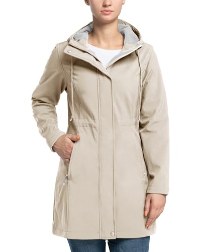 33,000ft Damen Leichte Wasserdichte Softshell Regenjacke Lange Funktionsjacke Übergangsjacke Windjacke Atmungsaktive Regenparka mit Kapuze Regenmantel für Wandern Laufen Sporten Hellkahki S von 33,000ft