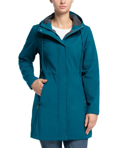 33,000ft Damen Leichte Wasserdichte Softshell Regenjacke Lange Funktionsjacke Übergangsjacke Windjacke Atmungsaktive Regenparka mit Kapuze Regenmantel für Wandern Laufen Sporten Prtrol Blau XS von 33,000ft