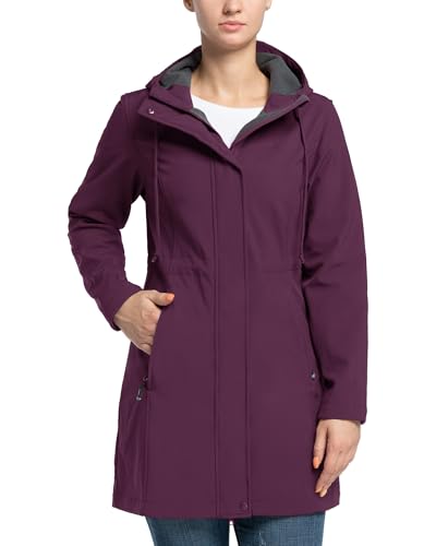 33,000ft Damen Leichte Wasserdichte Softshell Regenjacke Lange Funktionsjacke Übergangsjacke Windjacke Atmungsaktive Regenparka mit Kapuze Regenmantel für Wandern Laufen Sporten Rosa Karminrot M von 33,000ft
