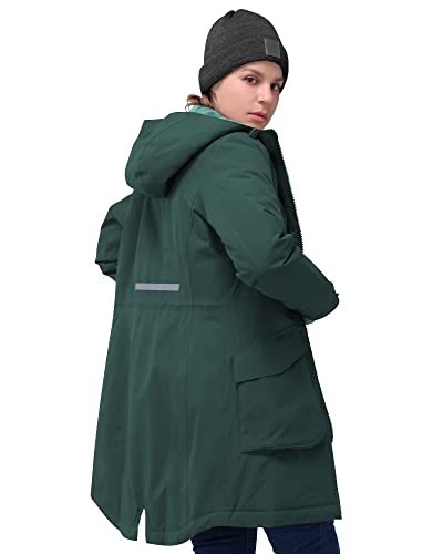 33,000ft Damen Wintermantel Lange Warme Winterjacke Wasserdichte Winddichte Parka Regenjacke Verdickene Funktionsjacke Mit Kapuze Übergangsjacke Outdoorjacke, Dunkelgrün 40 von 33,000ft