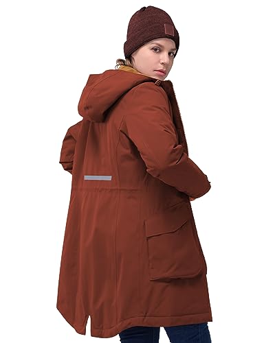 33,000ft Damen Wintermantel Lange Warme Winterjacke Wasserdichte Winddichte Parka Regenjacke Verdickene Funktionsjacke Mit Kapuze Übergangsjacke Outdoorjacke, Kirschrot L von 33,000ft