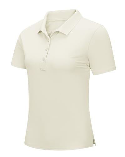 33,000ft Damen Poloshirt Golf Shirt Sonnenschutz UV Schutz Sommer Kurzarm T Shirts Schnelltrocknend Performance Sportshirt Outdoor Atmungsaktiv Funktions Polohemd für Golfen Tennis Milchtee XS von 33,000ft