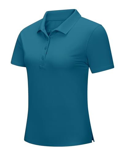 33,000ft Damen Poloshirt Golf Shirt Sonnenschutz UV Schutz Sommer Kurzarm T shirts Schnelltrocknend Performance Sportshirt Outdoor Atmungsaktiv Funktions Polohemd für Golfen Tennis Dunkles Grünblau XS von 33,000ft