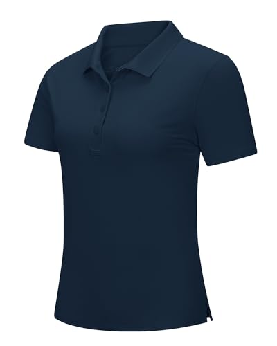 33,000ft Damen Poloshirt Kurzarm Golfshirt UPF50+ Sommer Wanderbluse Schnelltrocknendes Sportshirt Outdoor Atmungsaktives Polohemd für Golfen Tennis Arbeit Dunkelblau S von 33,000ft