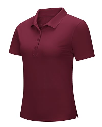 33,000ft Damen Poloshirt Kurzarm Golfshirt UPF50+ Sommer Wanderbluse Schnelltrocknendes Sportshirt Outdoor Atmungsaktives Polohemd für Golfen Tennis Arbeit Dunkelrot 2XL von 33,000ft