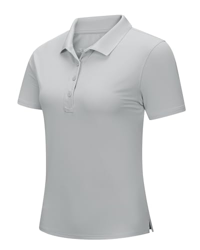 33,000ft Damen Poloshirt Kurzarm Golfshirt UPF50+ Sommer Wanderbluse Schnelltrocknendes Sportshirt Outdoor Atmungsaktives Polohemd für Golfen Tennis Arbeit Silbergrau 2XL von 33,000ft